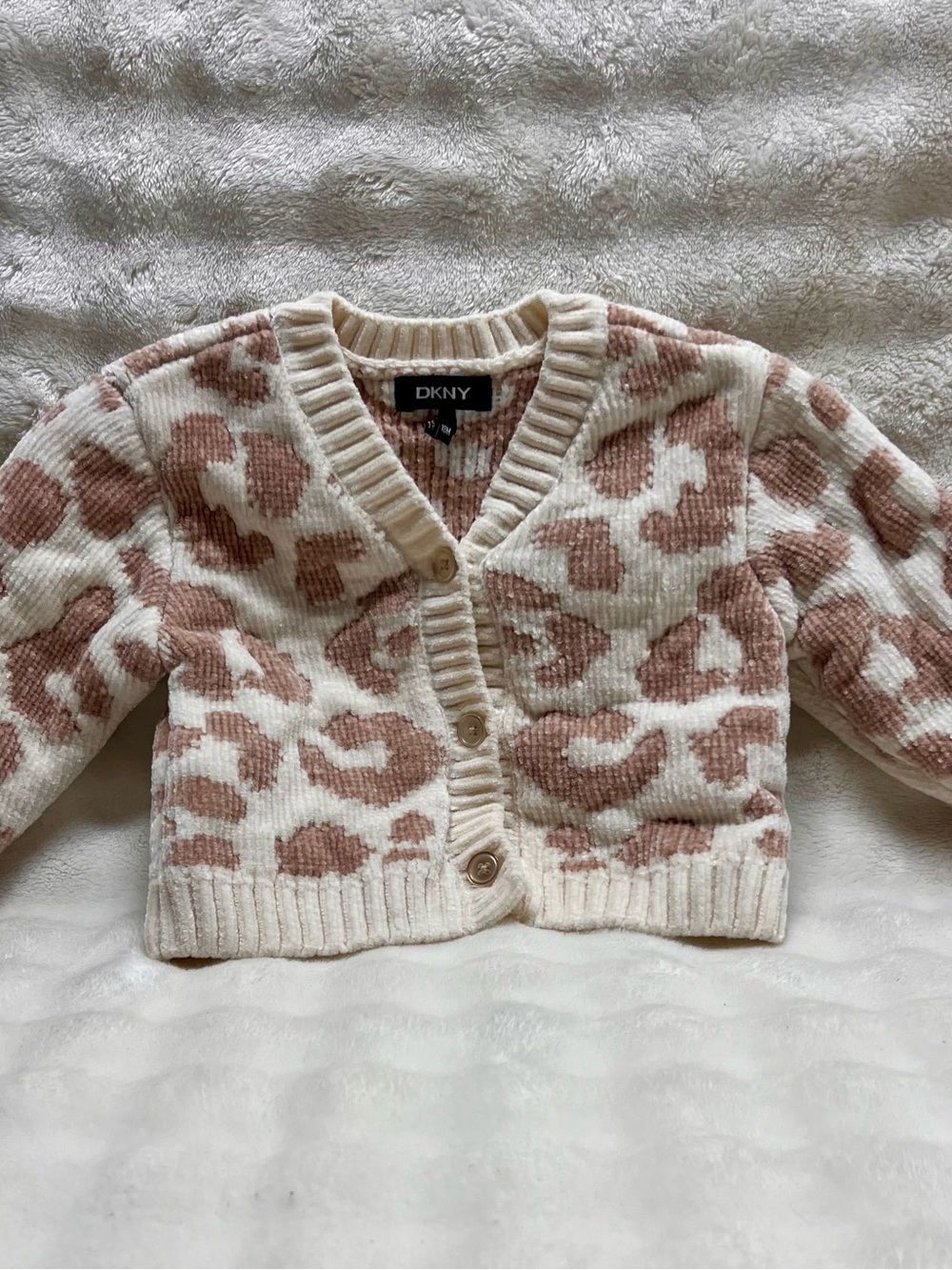 DKNY Cream & Blush Leopard Print Cardigan
